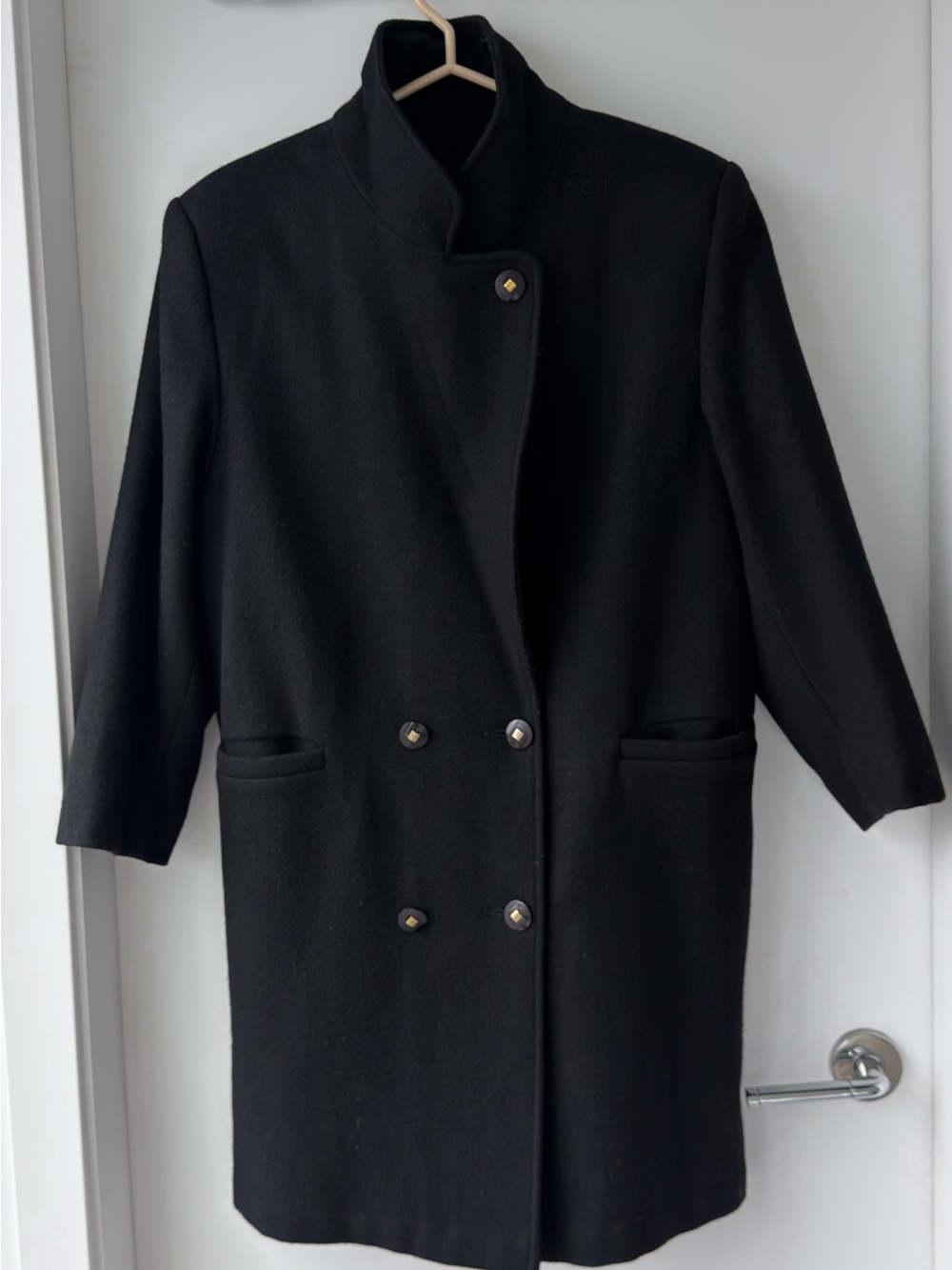 Jeremy Scott Black Double-Breasted Stand Collar Pea Coat